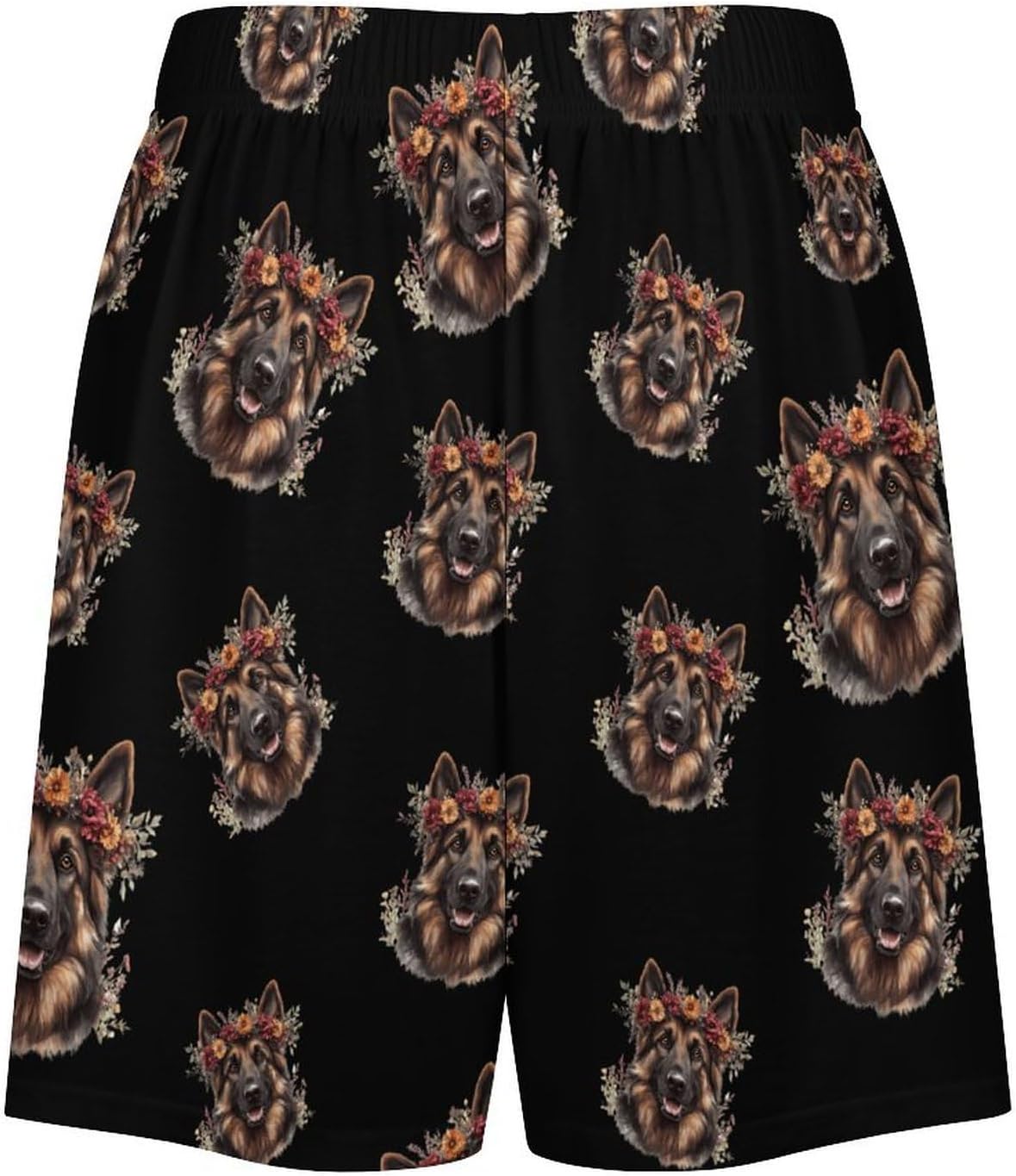 German Shepherd Dog Flower Men's Pajamas Shorts Casual Pajama Bottom Nightwear Pants Lounge Sleepwear