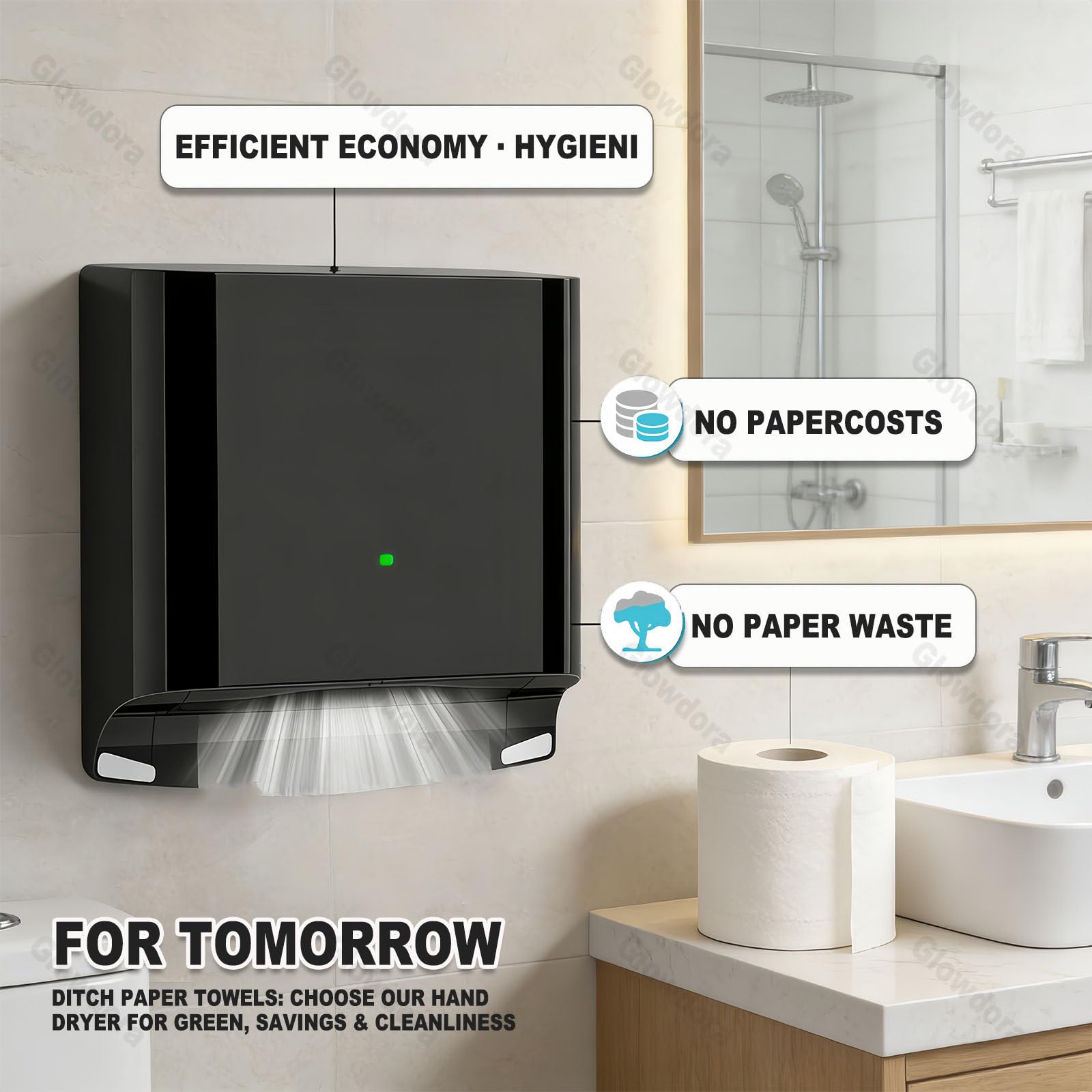 Secador De Manos Eléctrico Comercial Y Doméstico, 1250w De Alta Potencia, >80m/S De Velocidad, 8-10s De Secado Baños De Hotel, Restaurante,Oficina, Casa O Apartamento Silver