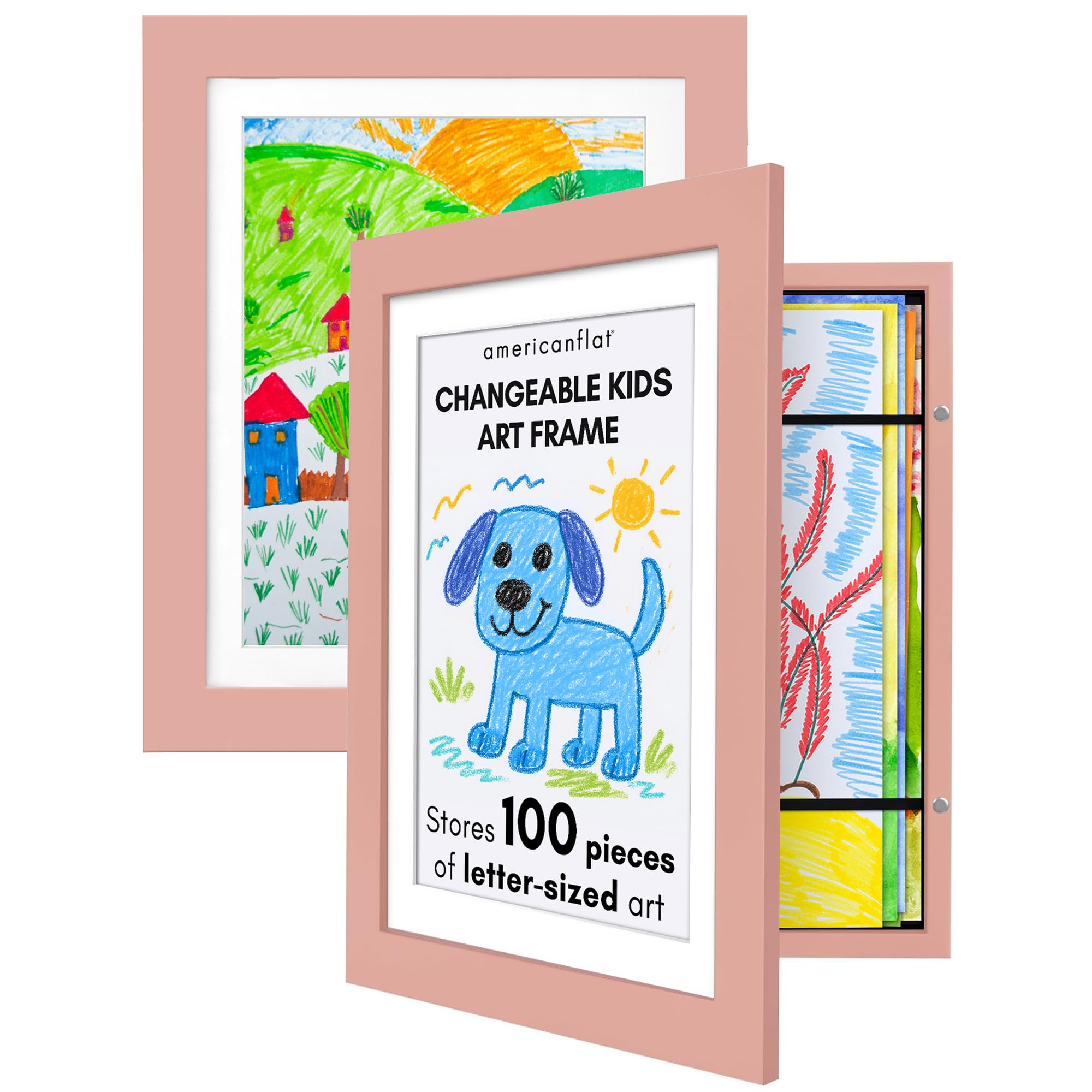 Americanflat 8.5x11 Changeable Kids Art Frame 2-Pack - Pink