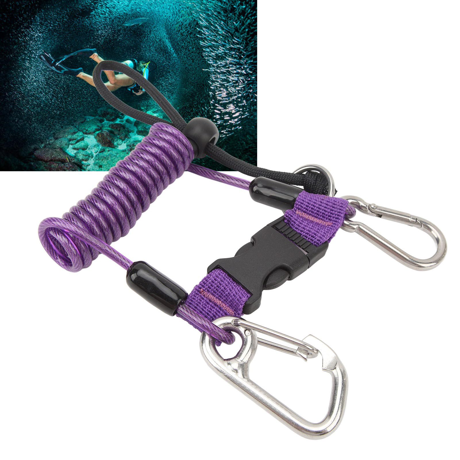 Fockety Cordino per Immersioni, Cordino a Spirale in Acciaio Inossidabile con Fibbia a sgancio rapido per Fotocamere e luci subacquee, Cinghia Anti smarrimento per Immersioni subacquee