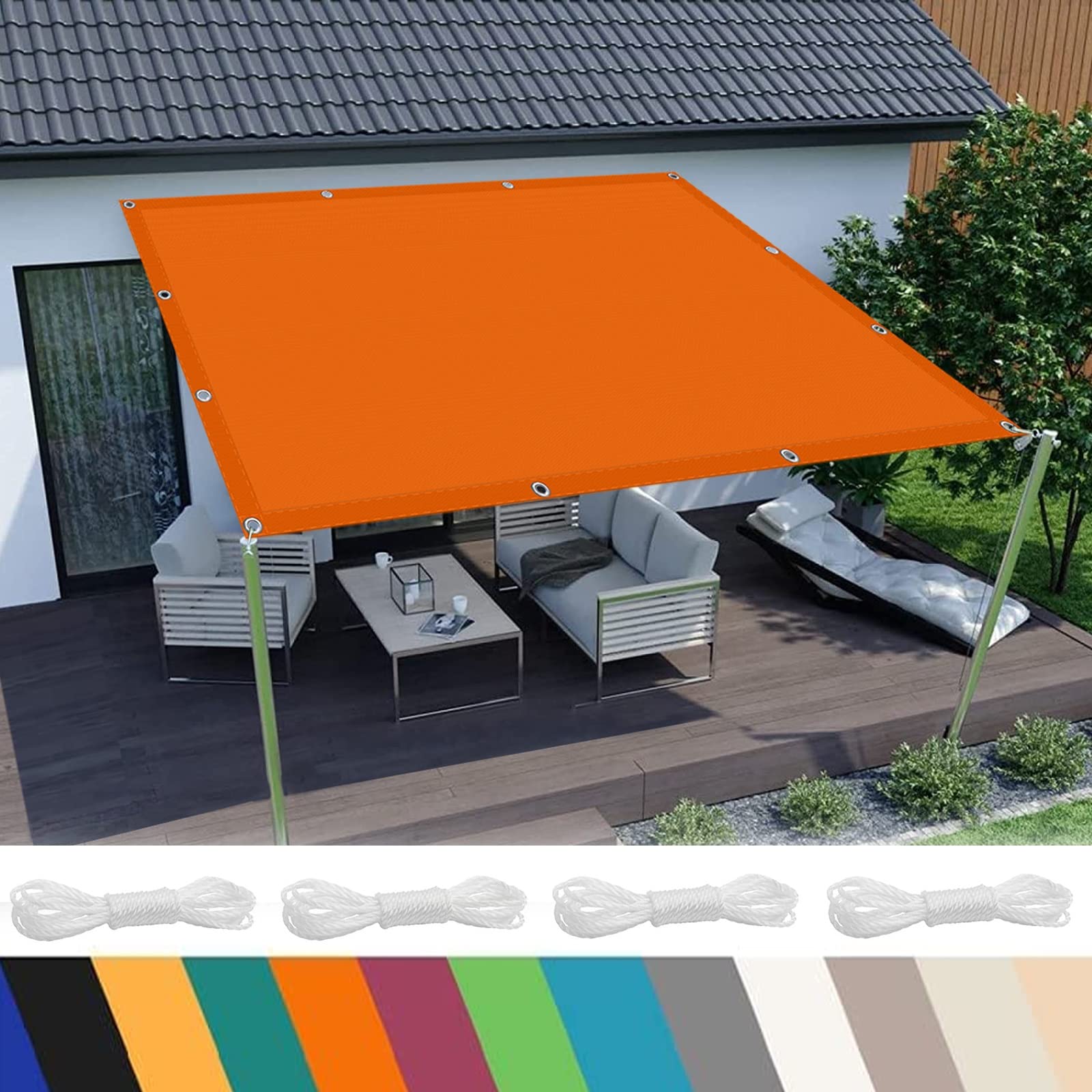 Auvent de jardin imperméable 1,6 x 5 m avec cordes de tension haute résistance extérieure