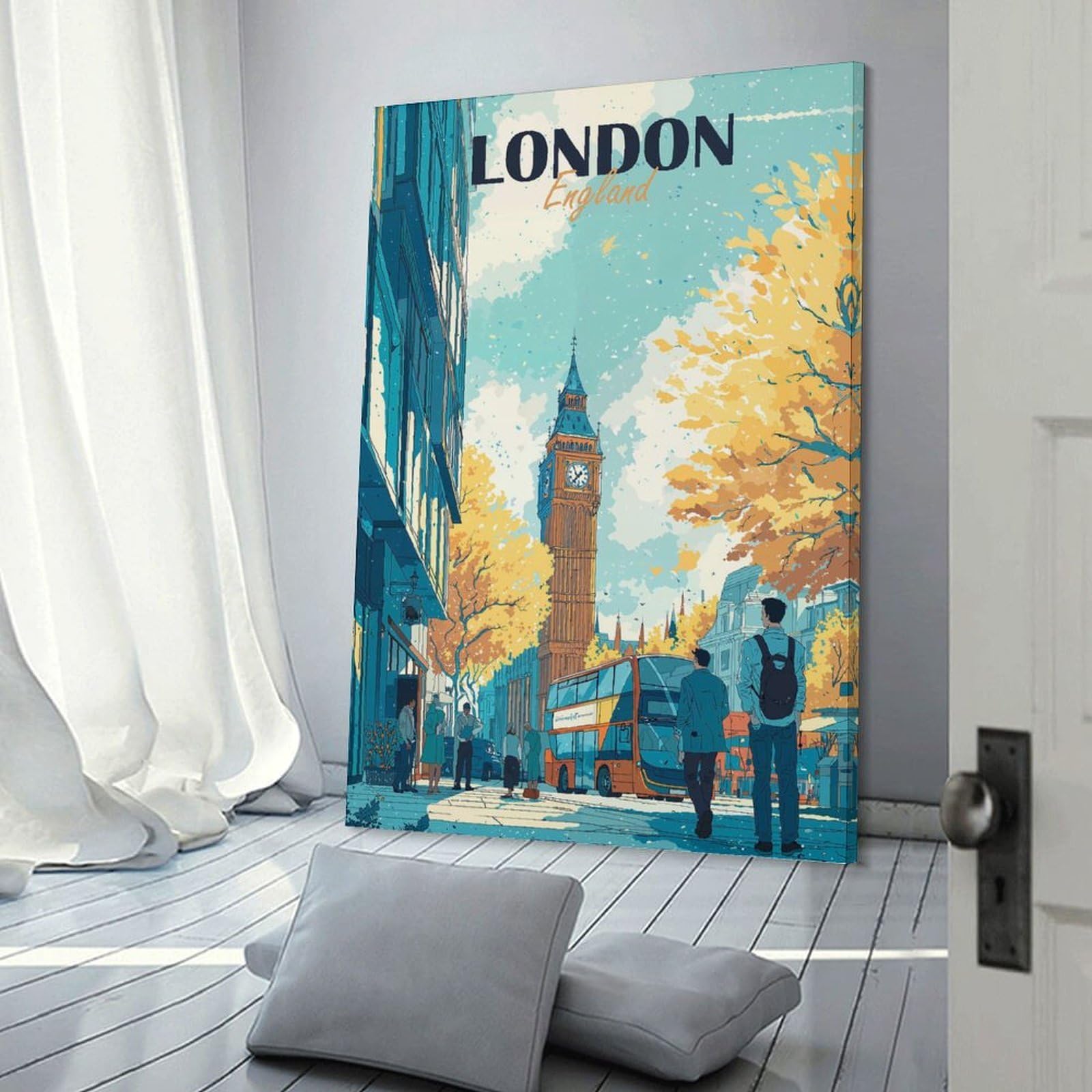 Junmoney London England Travel Wall Picture Print 20x30inch(50x75cm), for Lounge Decor, Offices Or Entryway Styling, Versatile Wall Decor for Many Rooms