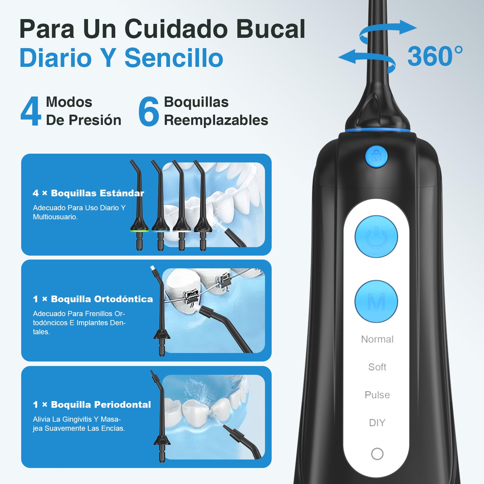 SURFOU Irrigador Dental Portatil Bucal Viaje, Irrigadores Dentales Bucales Limpiador Dientes Agua Presion, Profesional Inalambrico Irrigador-dental Con Irradiador Limpieza Water Flosser for Teeth