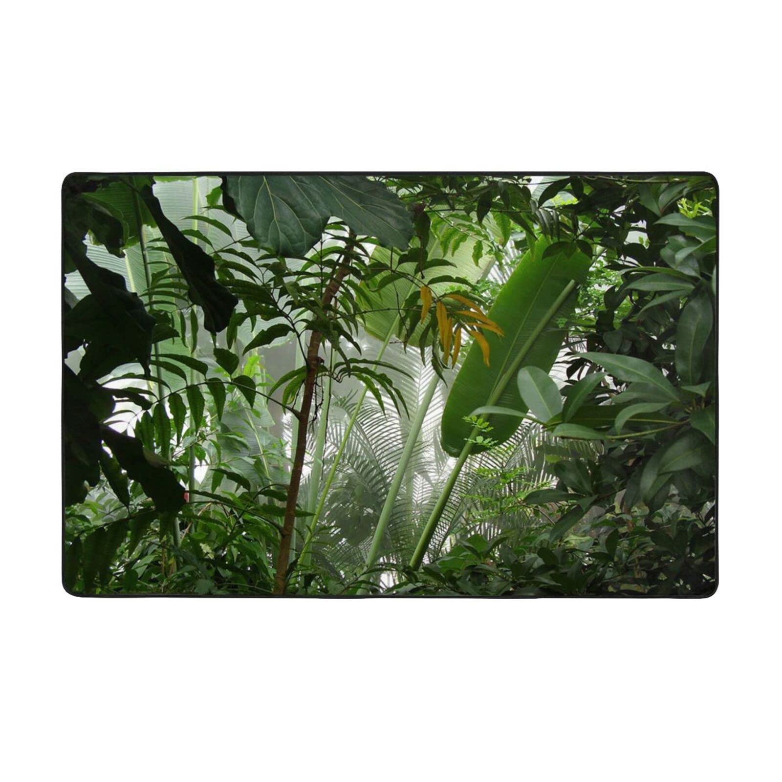 Grand tapis de salon 150x100 cm lavable et antidérapant avec motif forêt tropicale