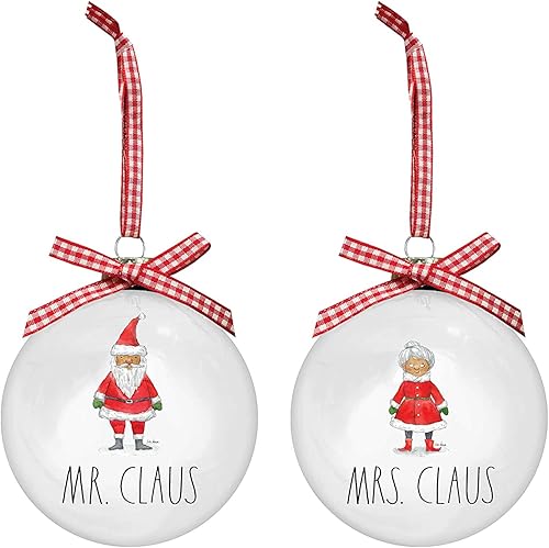 Rae Dunn Adornos de Navidad Juego de 2 bolas de vidrio 3.937 in 3.94 pulgadas 3.94 pulgadas grandes decoraciones colgantes de vacaciones para