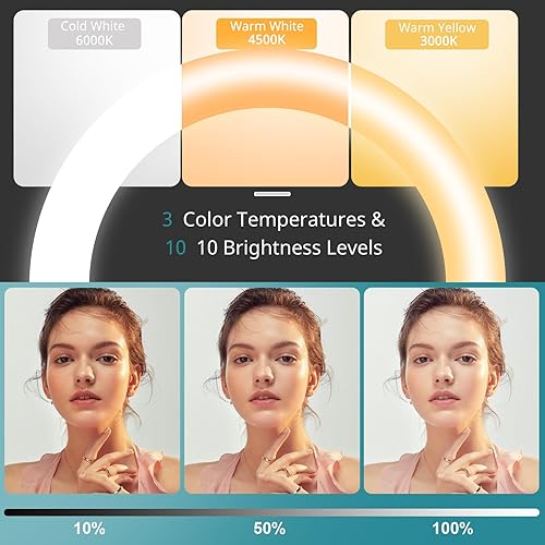 Miniatura 8 de Eicaus Anillo de luz plegable de 14 pulgadas con trípode de teléfono de 67 pulgadas de alto, luz para selfie con control remoto para grabación de