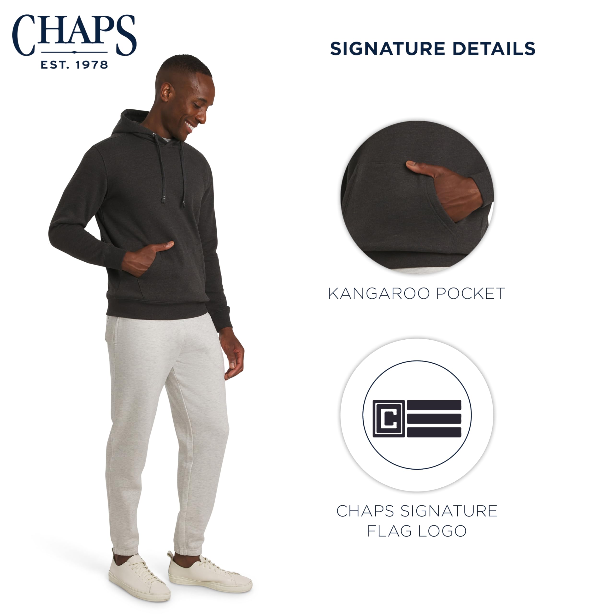 Chaps Herren Everyday Classic Casual Super Soft Fleece Midweight Hooded Sweater Pullover