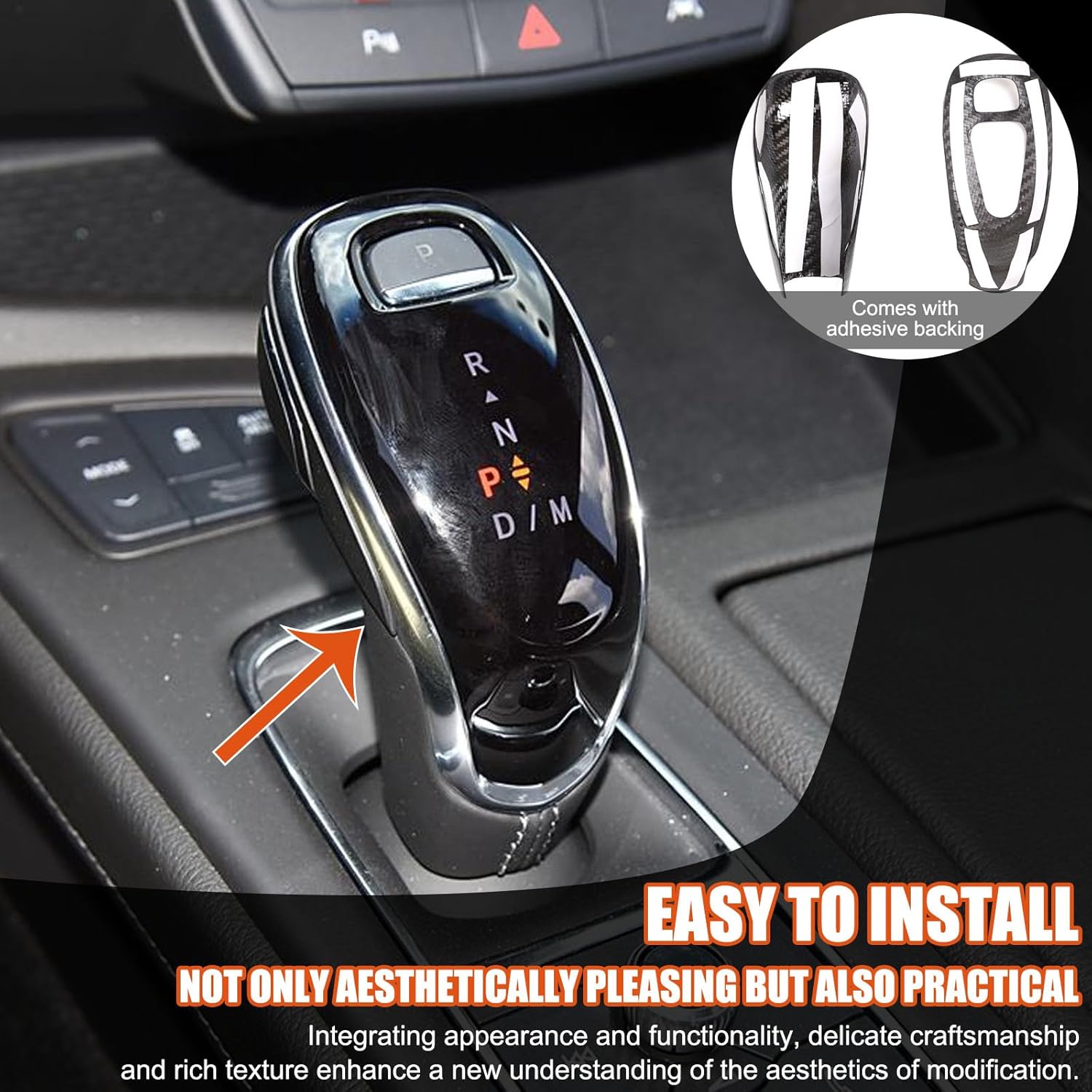 Gear Shift Knob Head Cover Trim Compatible with Cadillac CT5 CT6 XT4 XT5 XT6 2020-2023,Real Carbon Fiber Car Gear Shift Knob Cover Trim Decoration Accessories (Black)