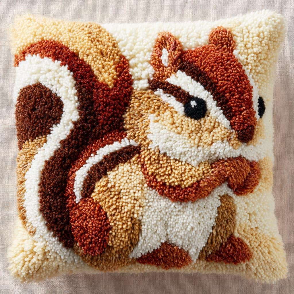 WallustrioaW Latch Hook Cushion Kits 17x17in,Animal Squirrel