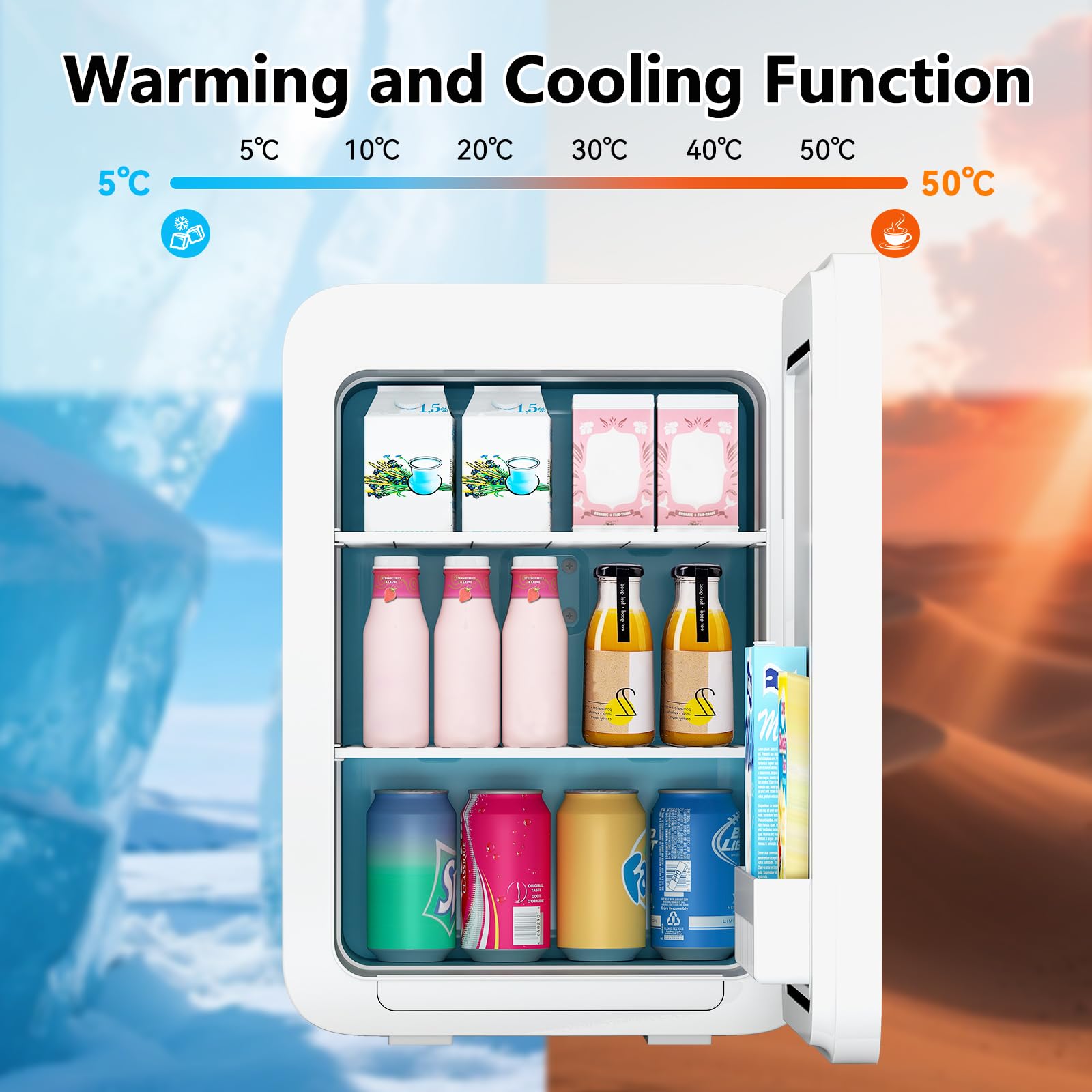 ARTETHYS Mini Fridge for Bedrooms 20L Small Car Fridge Mini Refrigerator with System Cooler and Warmer for Home Office, 220V AC/12V DC, Black — view 4