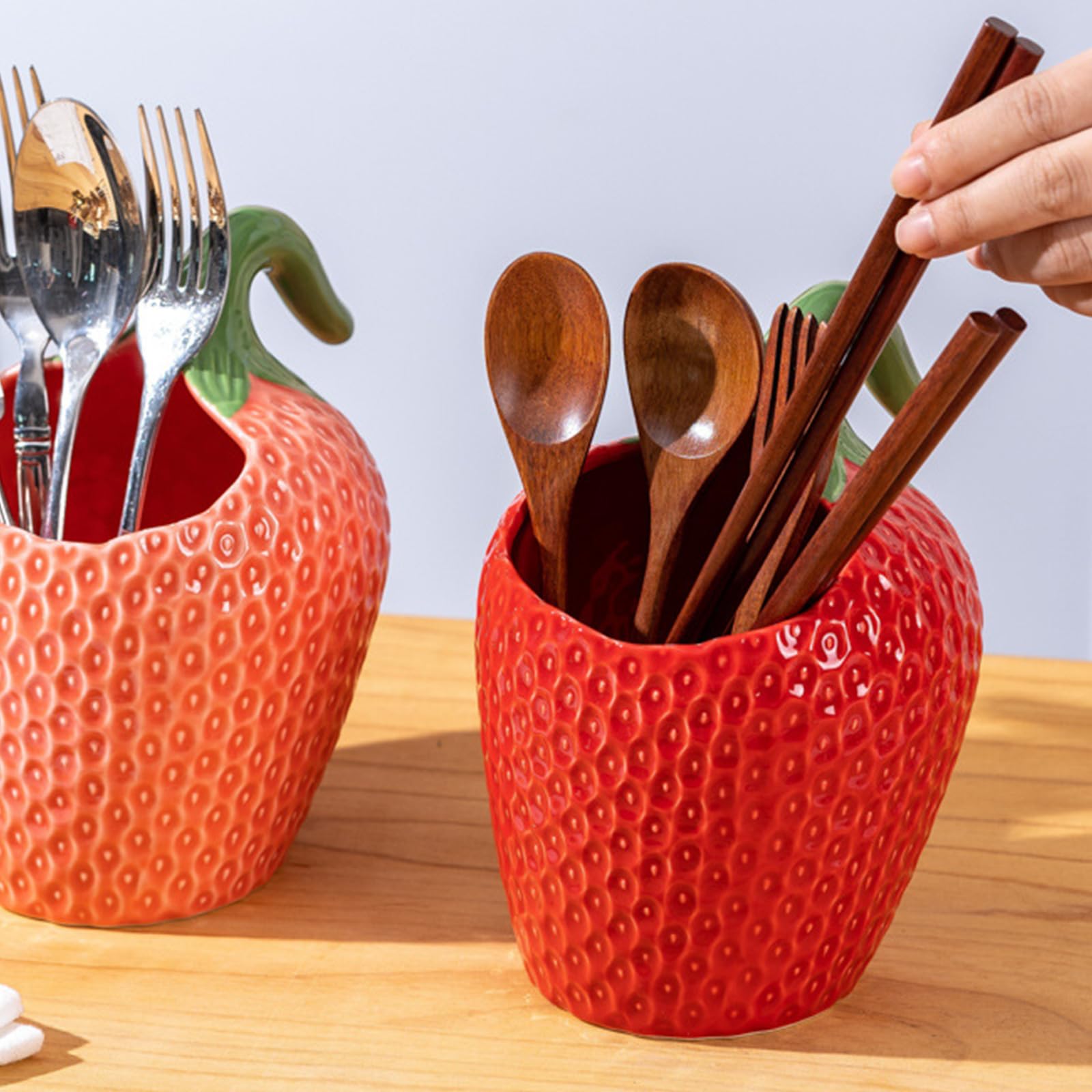 Contenedor de mantequilla con acento de de cerámica, textura de fruta elevada, forma de fresa brillante para estación de café, decoración de cocina de cerámica, contenedor de encimera de fresa,