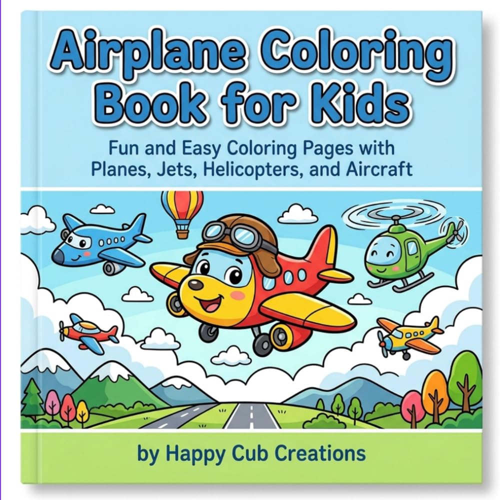 Airplane Coloring Book for Kids: Fun and Easy Coloring Pages with Planes, Jets, Helicopters and aircraft