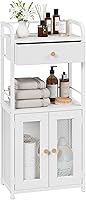 SWTYMIKI Slim Freestanding Bathroom Storage Cabinet 8.66"W x 32.28"H with Doors, Drawer, Toilet Paper Holder - White for Small Spaces
