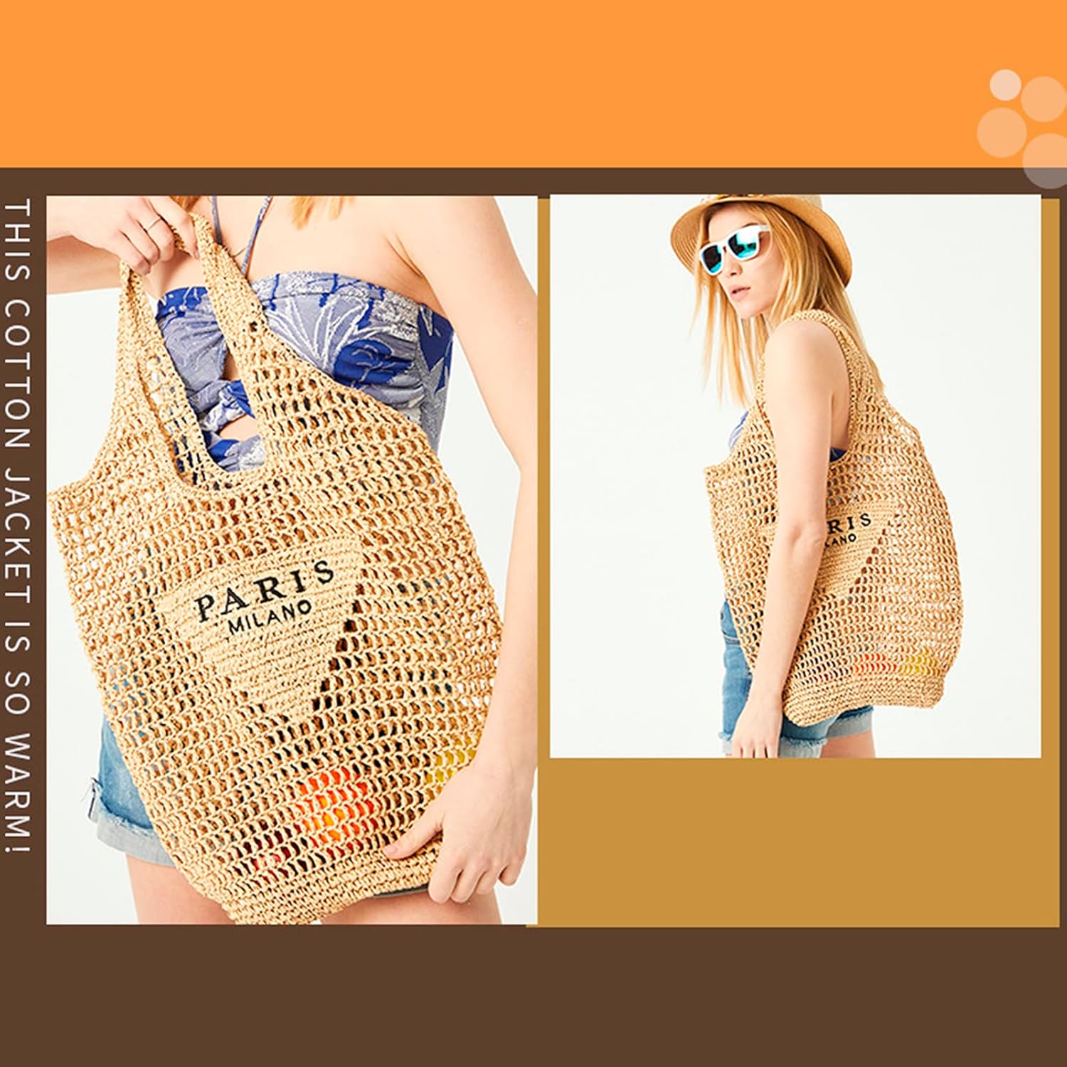 QZUnique Women Straw Woven Bag Summer Shoulder Bag Beach Purse Hobo Vacation Straw Clutch Handbag - Image 7