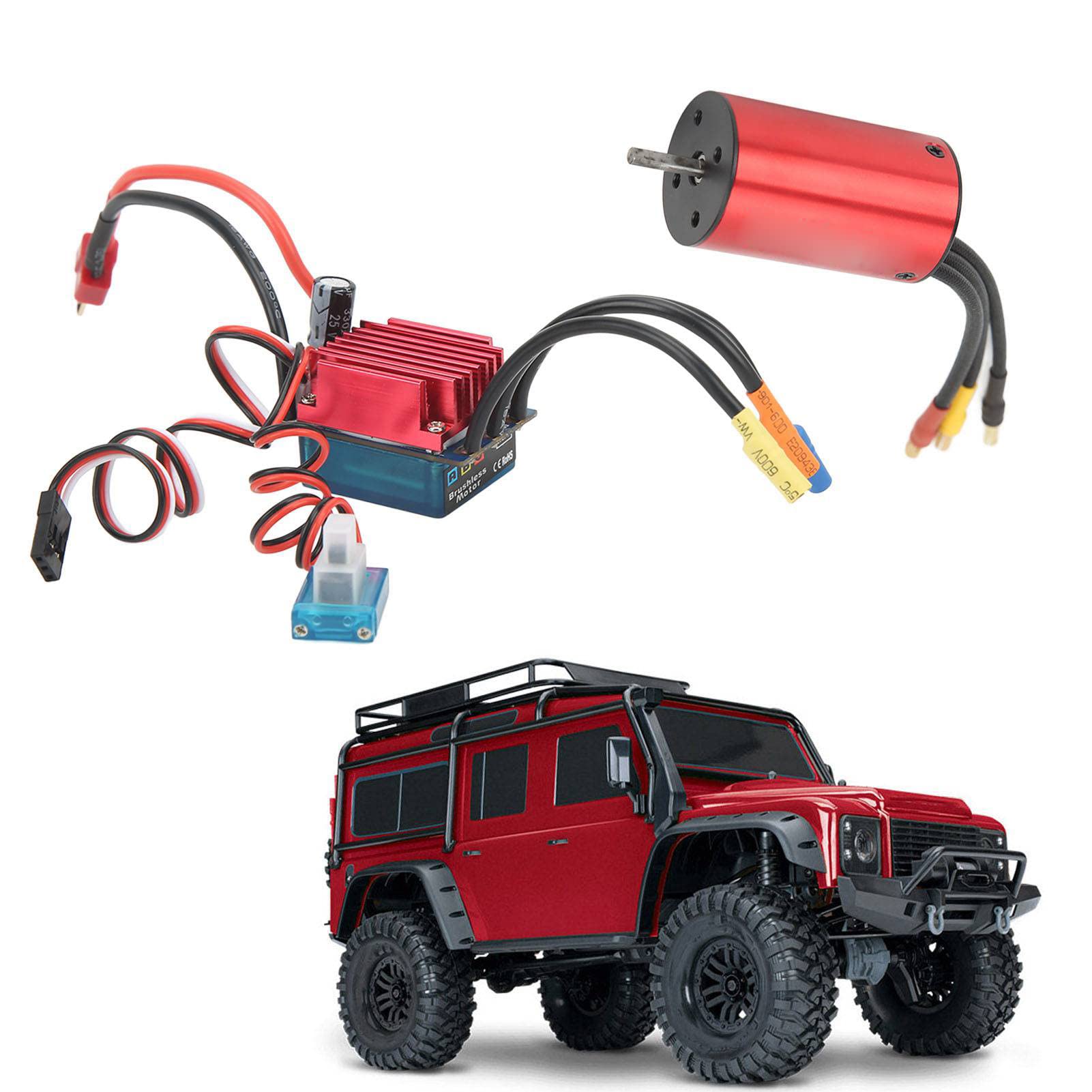 Generic Silnik Bezszczotkowy 2845 i Zestaw ESC Wodoodporny, Wysokowydajny Silnik 2800KV do Samochodów RC Czerwony Stop Aluminium 1,9 X 1, Cala
