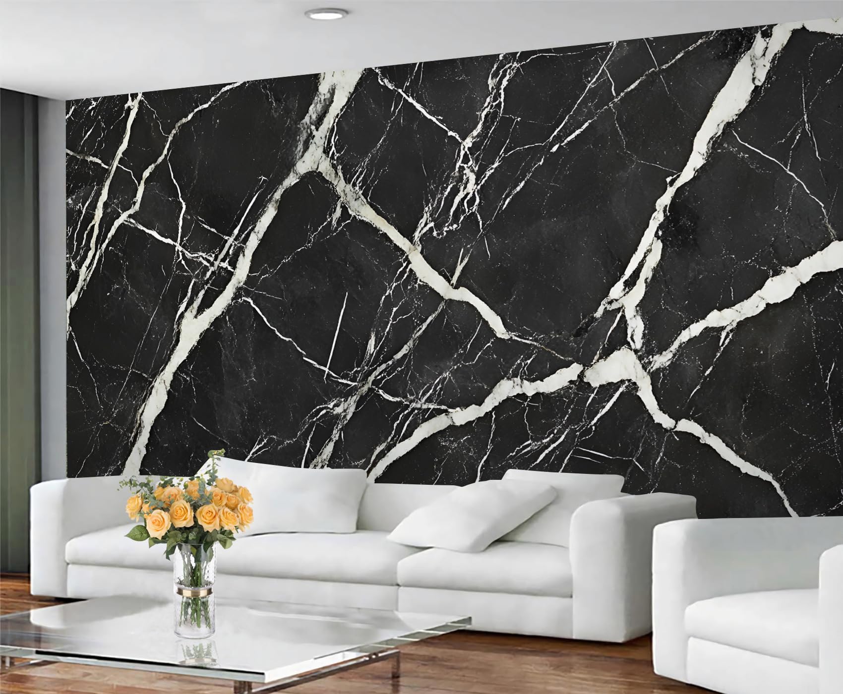 GIVLWF Marble Wallpaper, Black & White Marble Bedroom Wallpaper, Stone Texture Wall Paper for Living Room, Not Self Adhesive Modern Wall Mural, Simple Large Mural & Room Decor — image 1