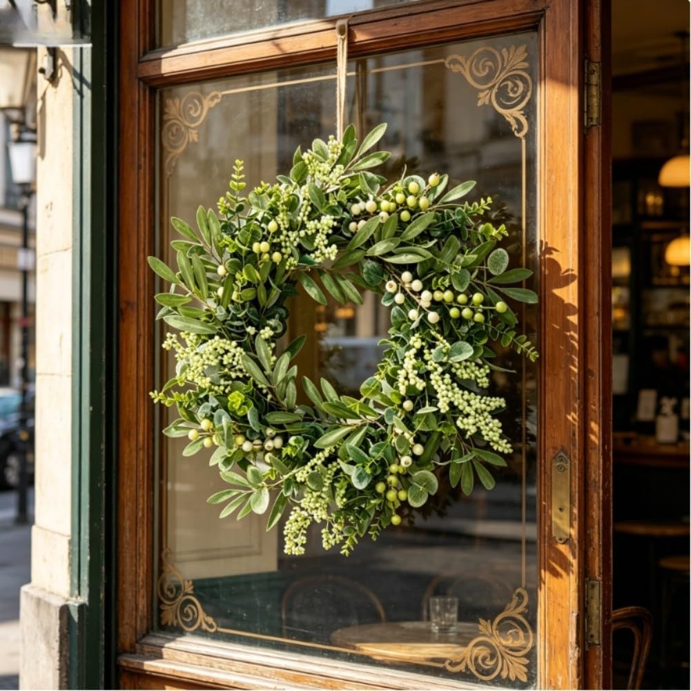 FACAIIO Élégante couronne de Noël en eucalyptus 45 cm, en rotin naturel, décoration à suspendre pour porte, mur, cheminée