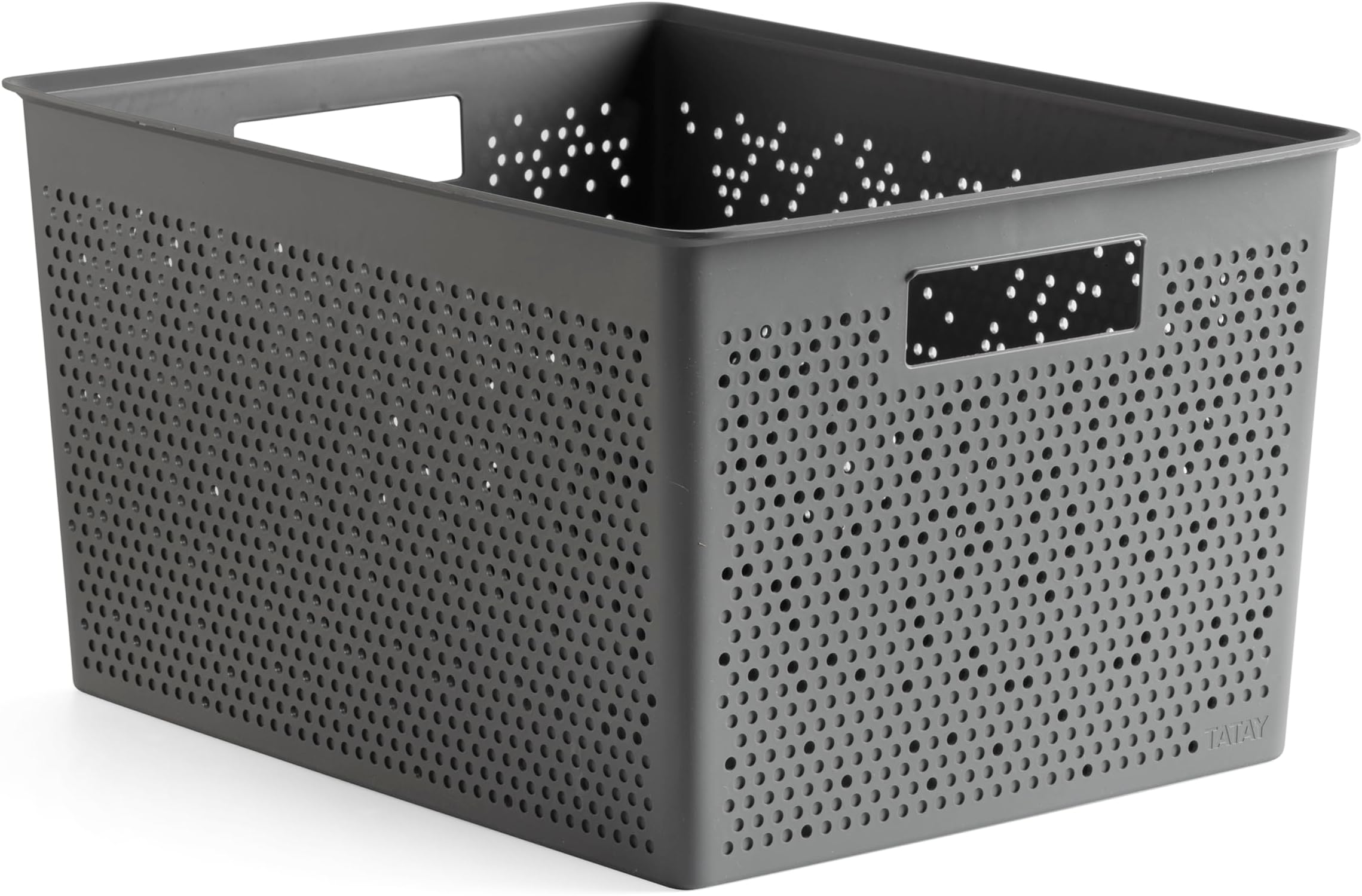 TATAY Plastic Storage Basket 20L Bohol | Organiser Box | Optimal Ventilation | Stackable Modular System | Integrated Handles | BPA-Free Recycled Plastic | 30x39x21.5 cm, Grey