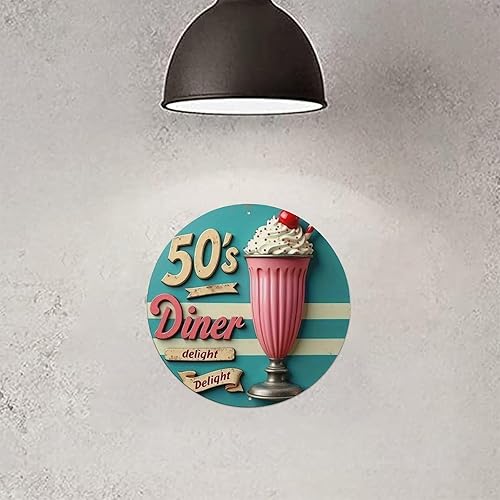 Miniatura 6 de 50'S Diner - Letrero redondo de metal retro para cafetería, bar, pub, decoración de pared del hogar, póster de metal de 8 x 8 pulgadas