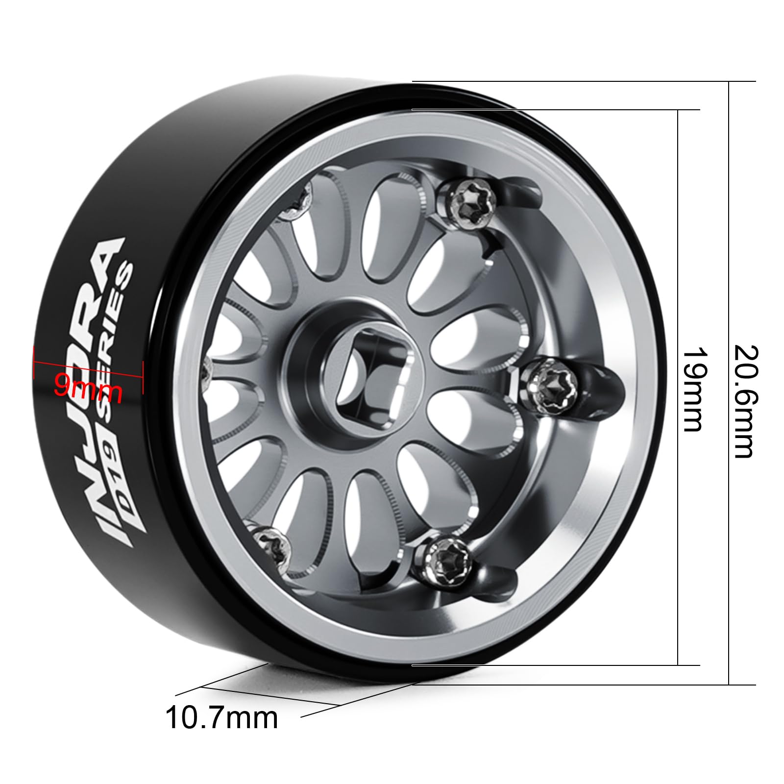 INJORA D19 Ripple Jante Aluminium Beadlock 0,7" D19 pour 1/30 Axial SCX30 (W7005)