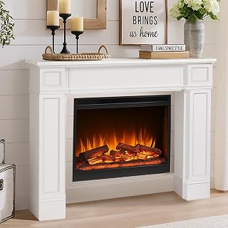HOMEDIARY 43.3" Fireplace Mantel, Freestanding Fireplace Surround with Leg for Electric Fireplaces, MDF Mantel Surround with Shelf for Living Room with Decorative Pattern, Anti-Tipping & Waterproof