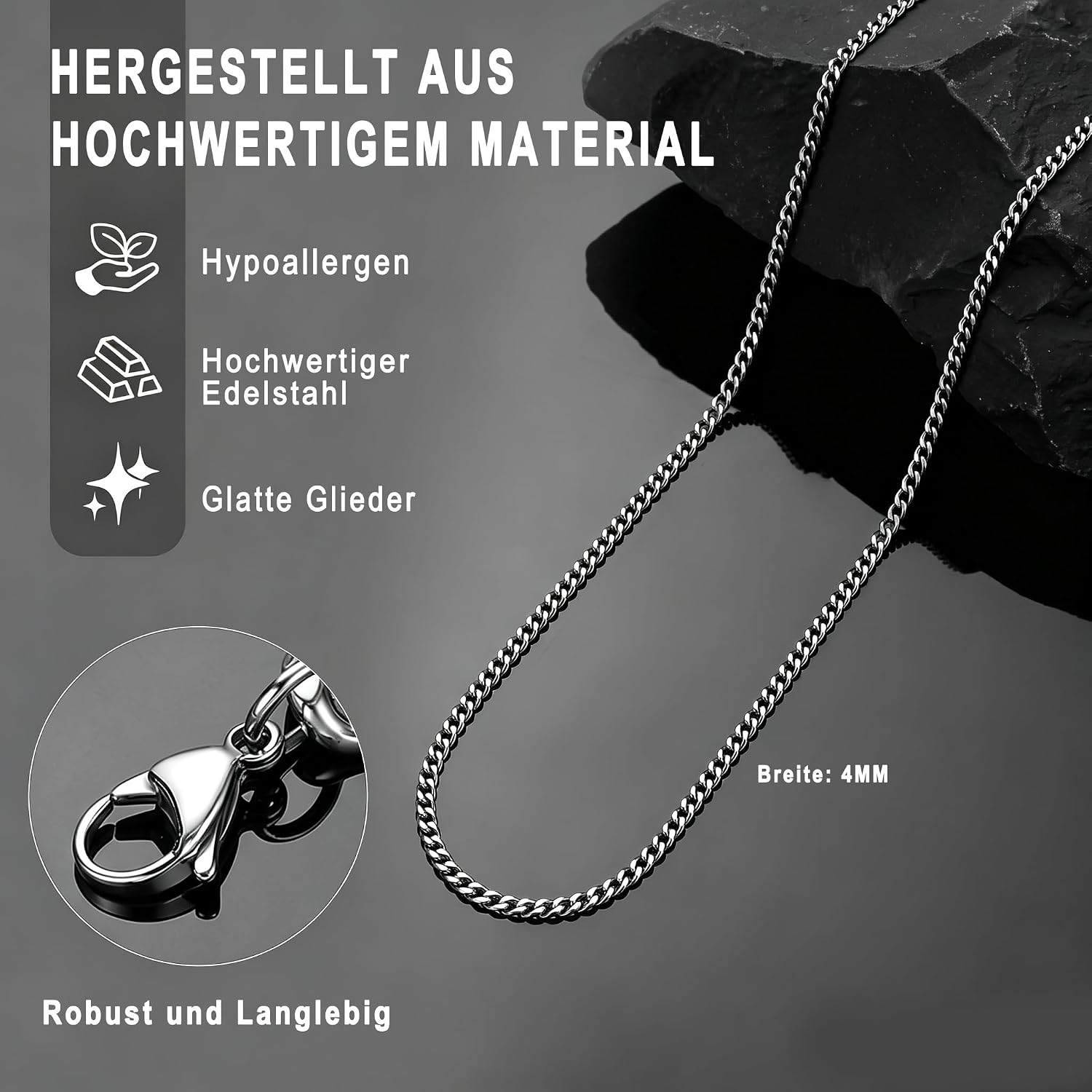 Men's Silver Stainless Steel Curb Chain Necklace Men Boys Jewellery Gift image 4
