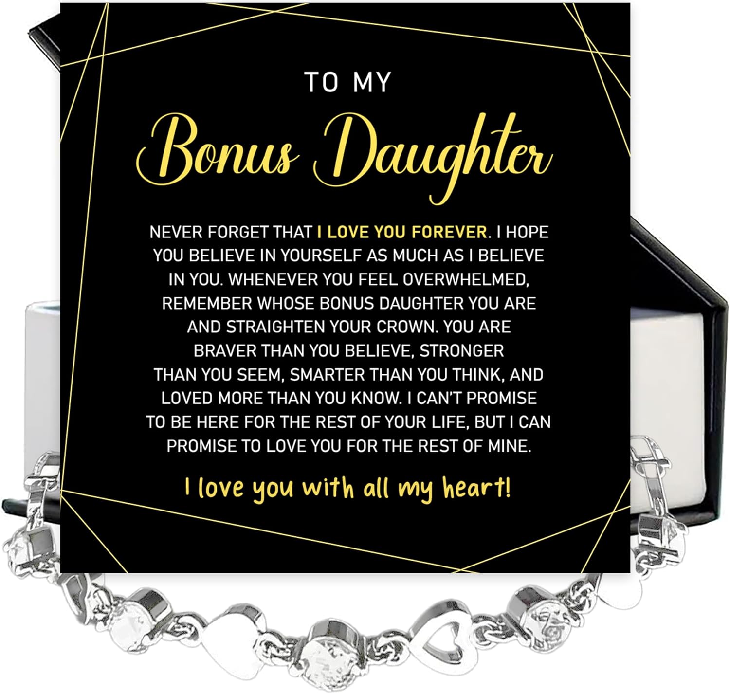 To My Bonus Daughter Crystal Heart Bracelet From Step Mom Dad, To My Stepdaughter, Goddaughter Jewelry, Birthday Graduation Christmas Gift With Heartfelt Message & Elegant Box - Image 2