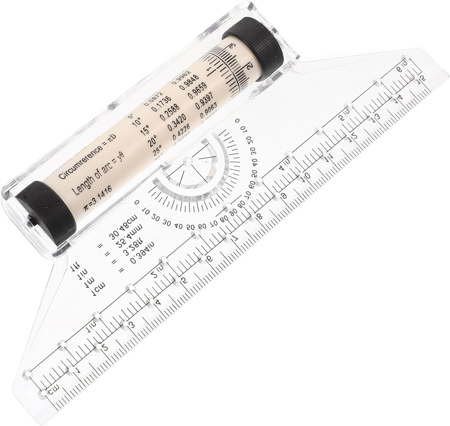 Alipis Multi-Purpose 15cm Plastic Drawing Ruler with Rolling Parallel Roller and Angle Scale for Designers Students Drafting and Measuring Tools