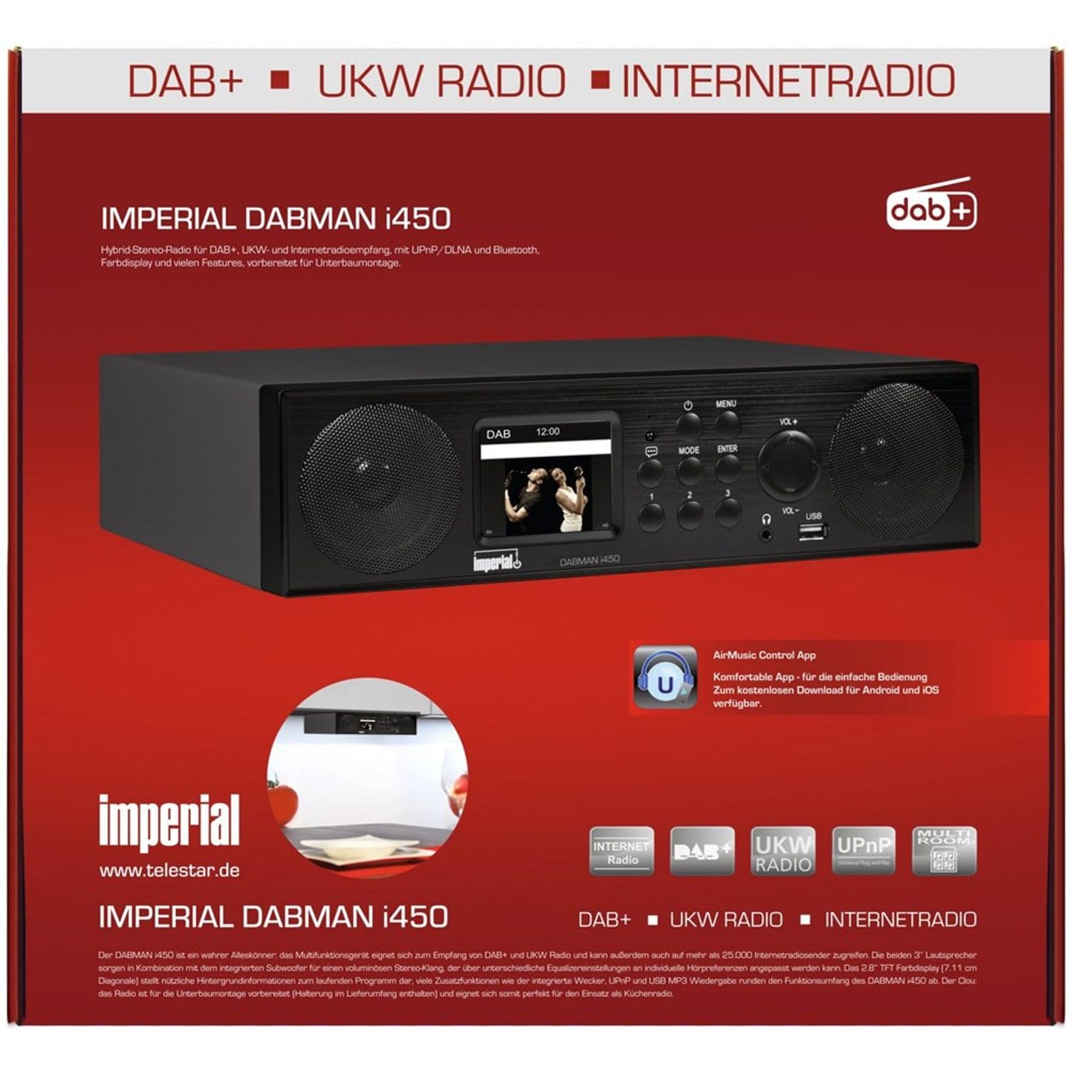Imperial DABMAN i450 Internetradio / Digitalradio / DAB+ (Bluetooth, Internet / DAB+ / DAB / UKW, WLAN, LAN, USB, Aux In, Standradio, Küchenradio) schwarz