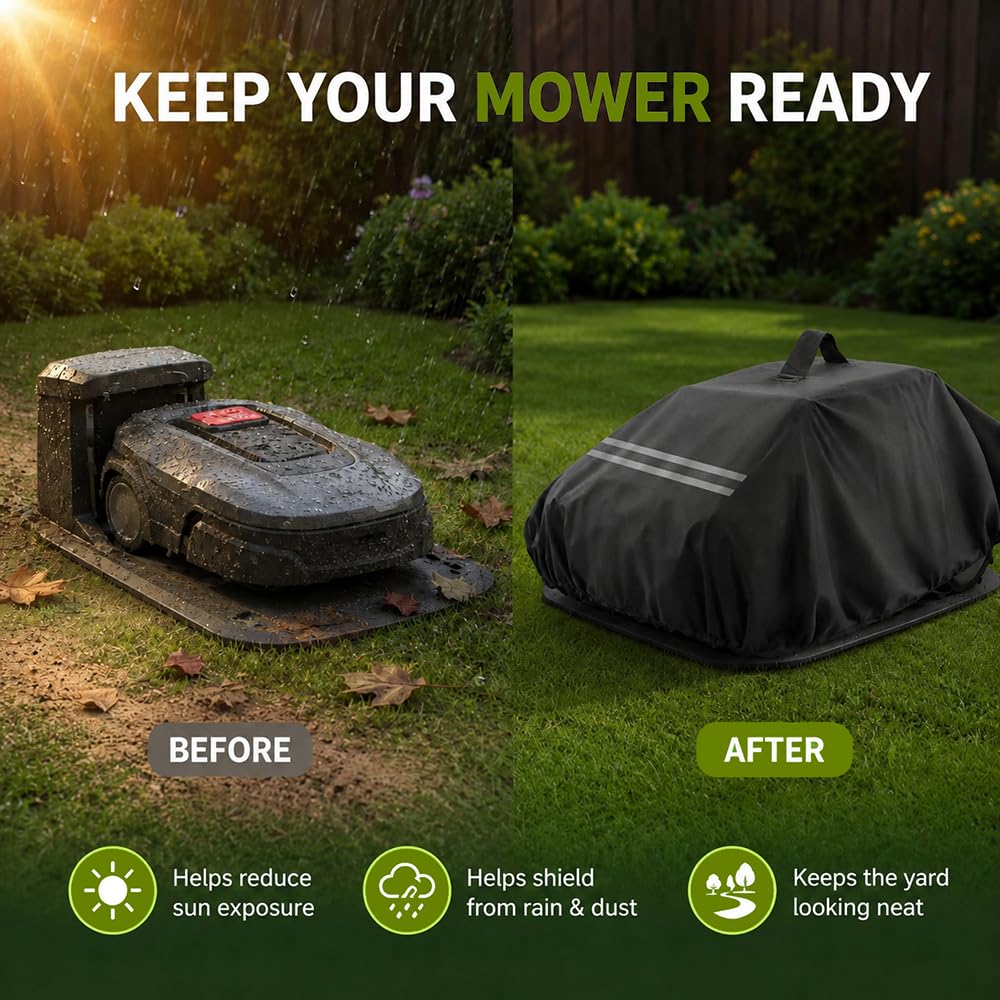 Abris Robot Tondeuse pour RoboUP Raccoon 2 SE, Housse Imperméable 600D Oxford avec Bande Réfléchissante et Poignée