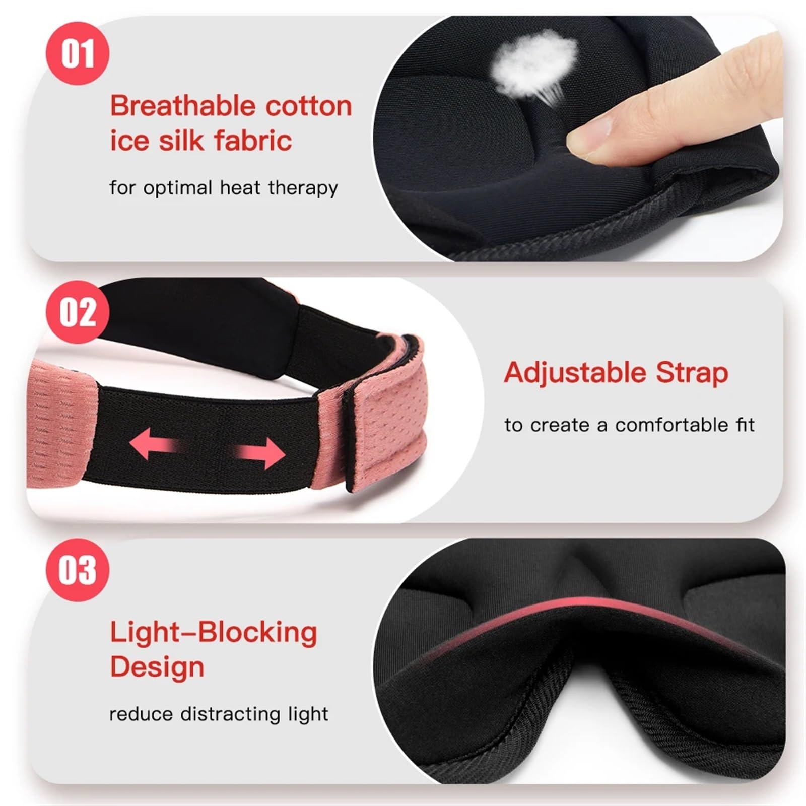 Masque De Nuit Soie Masque de sommeil 3D bloquant la lumière, masque for les yeux en mousse à mémoire forme, aide au voyage rembourré doux pour dormir la nuit(2PC-Black)
