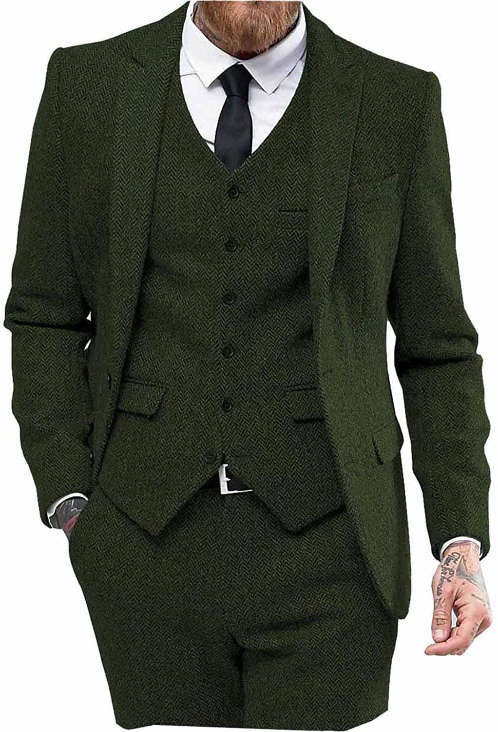 Mens Tweed Herringbone 3 Piece Suit