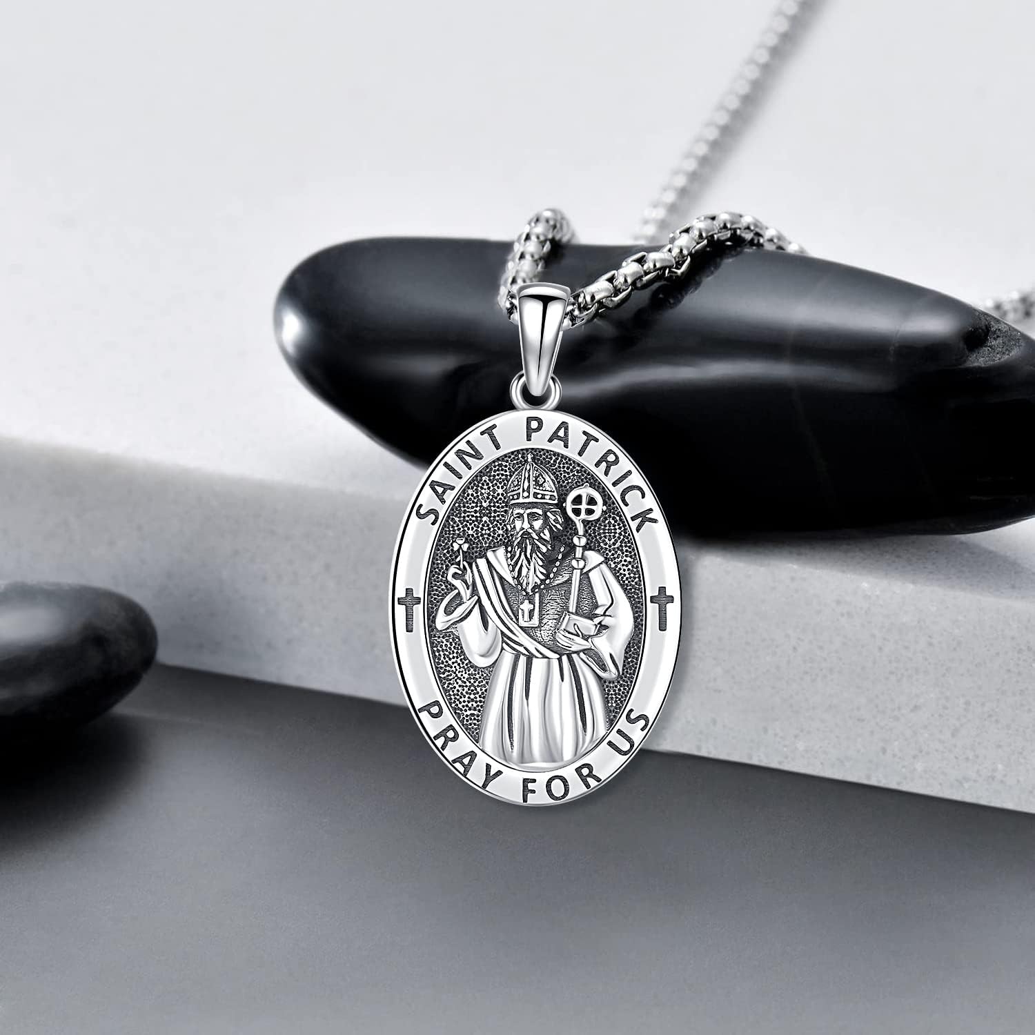Aniu S925 Sterling Silver St Michael/St Christopher/St Benedict/Saint Jude/Jesus Crucifix/St Uriel/Archangel Raphael/St Patrick/Saint Andrew/Saint Florian Necklace for Men Women Protection Amulet Pendant Catholic Medallions Jewelry with Gift Box