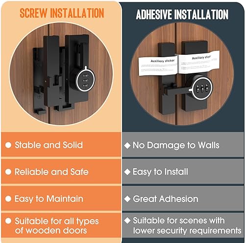 Miniatura 3 de Password - Pestillo de puerta de granero de 180 grados, pestillo abatible adhesivo sin llave, pestillo de puerta deslizante con combinación de 3