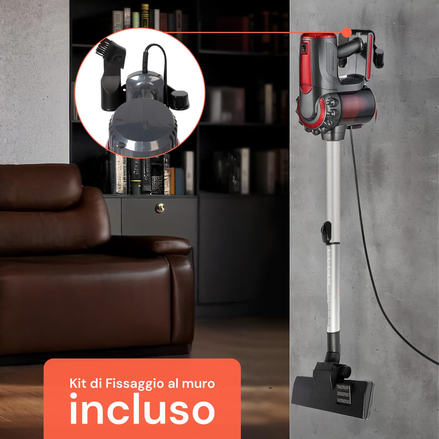 Wintem - Scopa Elettrica Ciclonica 600W con Filtro HEPA, Tubo Allungabile e Accessori per Fessure e Tessuti, Ideale per aspirare Auto e Pavimenti, Leggera e Senza Sacchetto