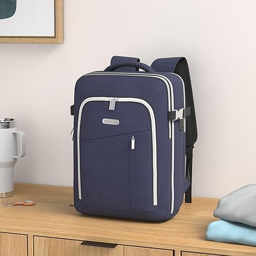 Miniatura 2 de Mochila de viaje para hombres y mujeres, mochila de transporte aprobada por vuelo, mochila para laptop de 17 pulgadas, bolsa grande, Azul marino,