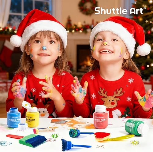 Vista 6 de Shuttle Art Juego de pintura lavable para niños, paquete de 53 con 14 colores (2.3 onzas líquidas), pinceles, almohadilla de pintura para dedos