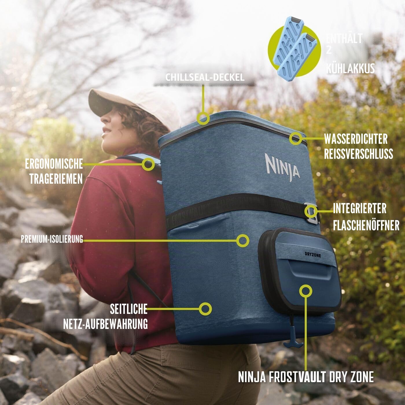 Ninja FrostVault Go Outdoor flexibler Kühlrucksack mit kalter Trockenzone