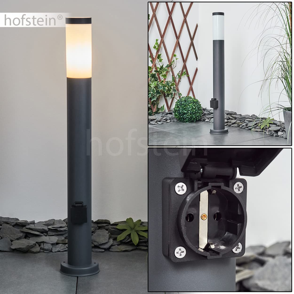 Lampa zewnętrzna Sessa z gniazdem, lampa na podstawie z metalu/tworzywa sztucznego w kolorze antracytowym/białym, oprawa do oświetlania ścieżek 80cm, lampa ogrodowa w. E27, IP44, bez żarówki