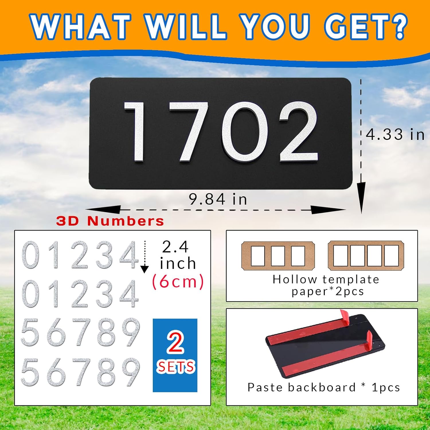 Address Plaques for House Numbers,Adhesive Two Sets of Numbers (0-9), Door Number Signs for Mailbox,School,Home, Office,Apartment,Garden,Yard,Street(SLIVER)