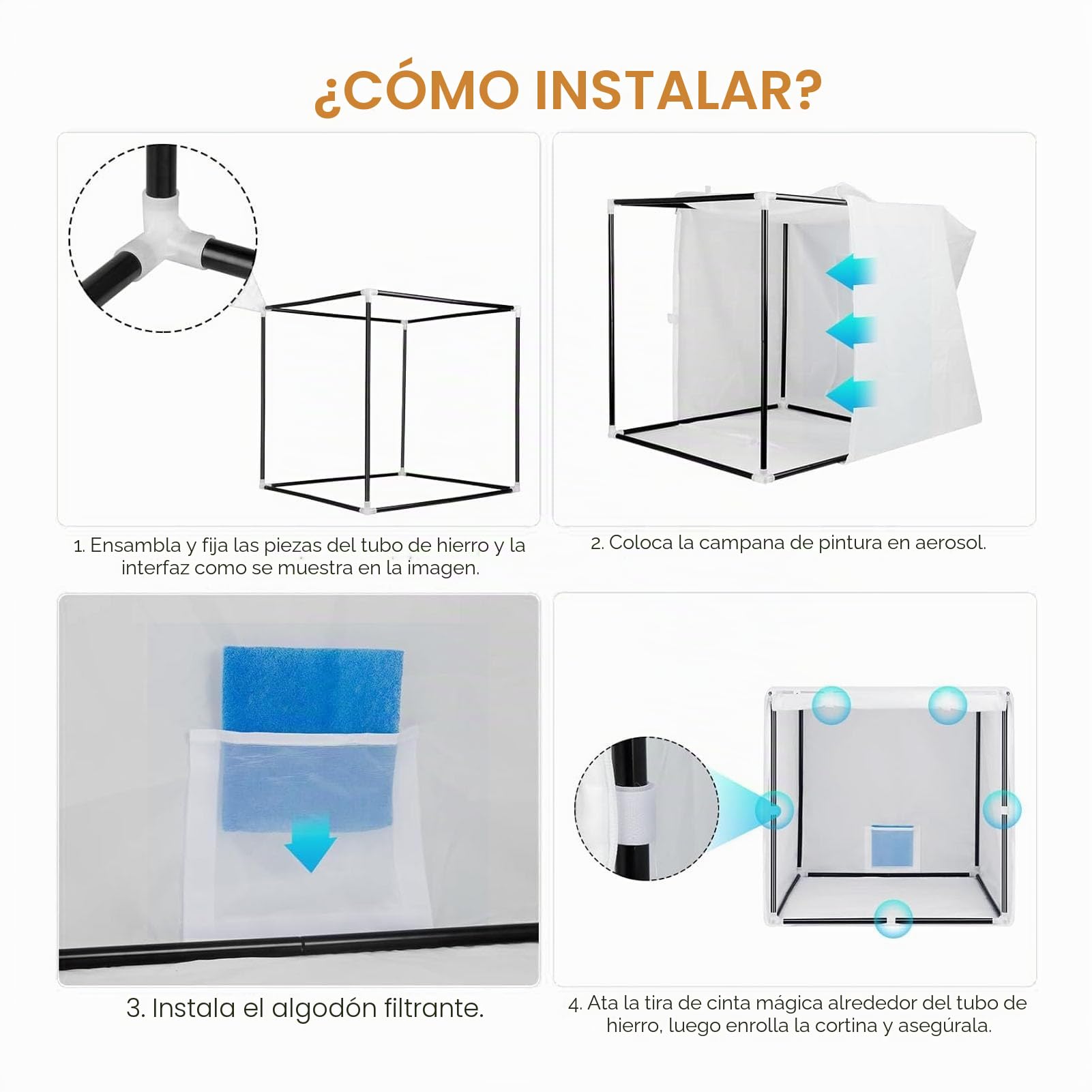 Cabina de Pintura Portátil con Filtro y Cortina de Malla 75x75x75cm Móvil Carpa de Pintura Desmontable para Garaje Estudio, Patio, Mobiliario, Autopartes