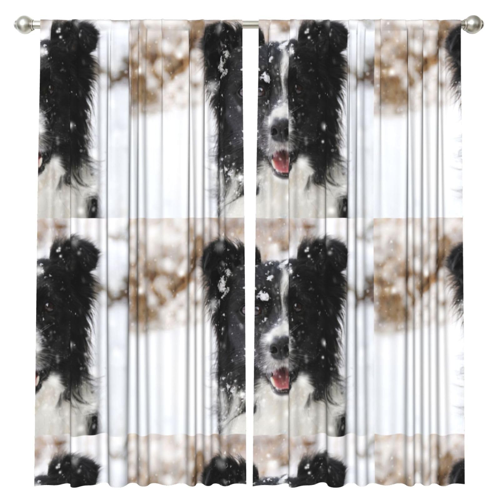 InOmak Border Collie Snow Dog, 2 Panels Window Curtains 52 x 84 Inch Blackout Curtains for Living Room Bedroom