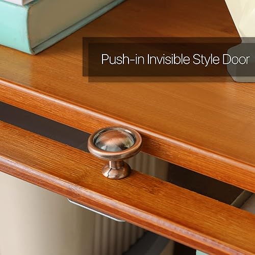 Miniatura 5 de MoNiBloom Gabinete de libros de 3 niveles con puertas acrílicas, soporte organizador de estante de exhibición de bambú para estudiantes infantiles,