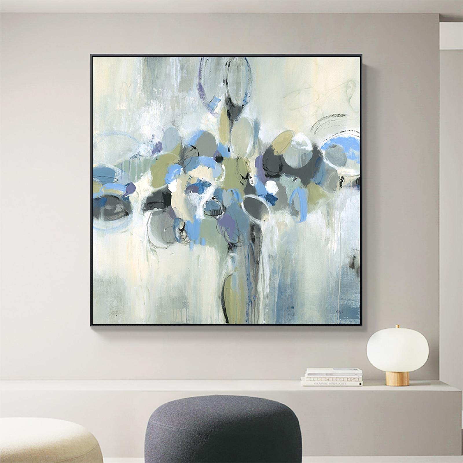 Zmfbhfbh With Frame Abstract Painting Blue And Green Picture Wall Art For Living Room Painting Home Decor Wall Art Prints 70X70cm(28X28in)