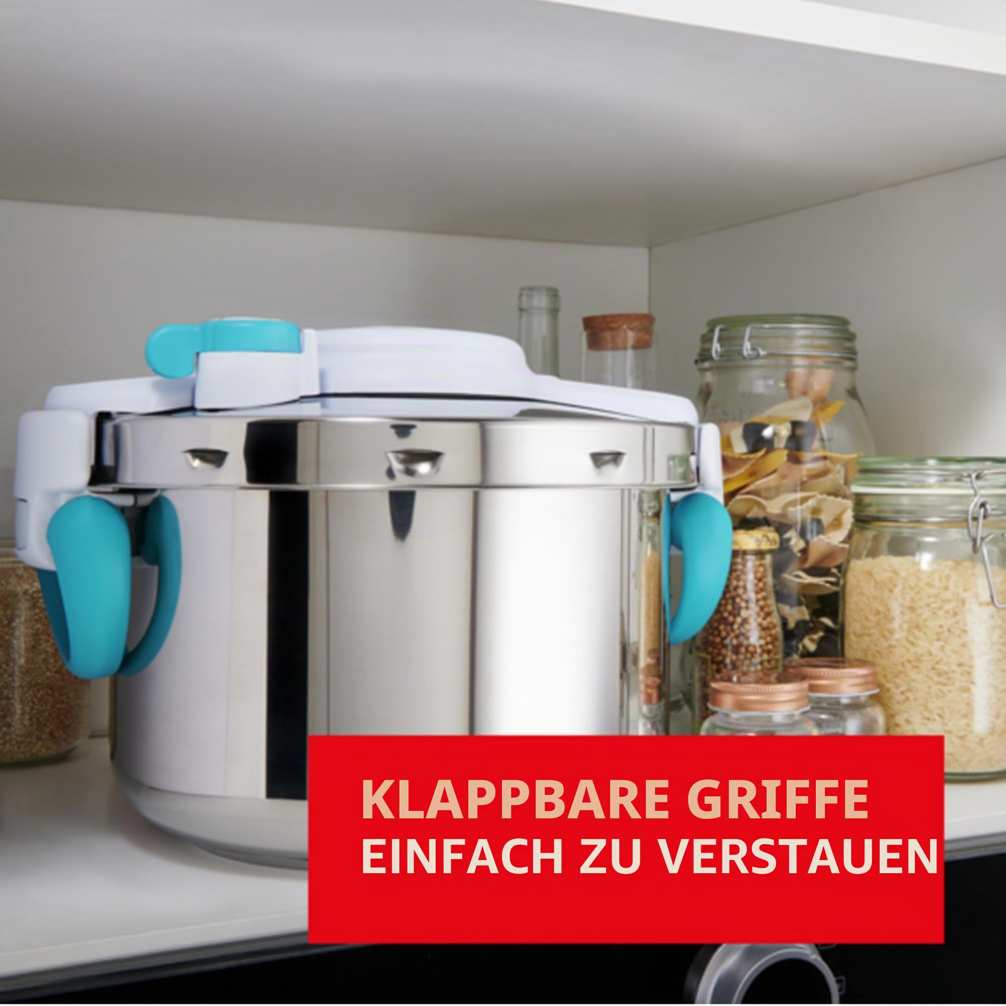 Seb 6 l Pressure Cooker, Induktion, Edelstahl, Pressure Cooker, Klappgriffe, 100 Rezepte, Booklet, Made in France, ClipsoMinut'easy+ Blue P4900716