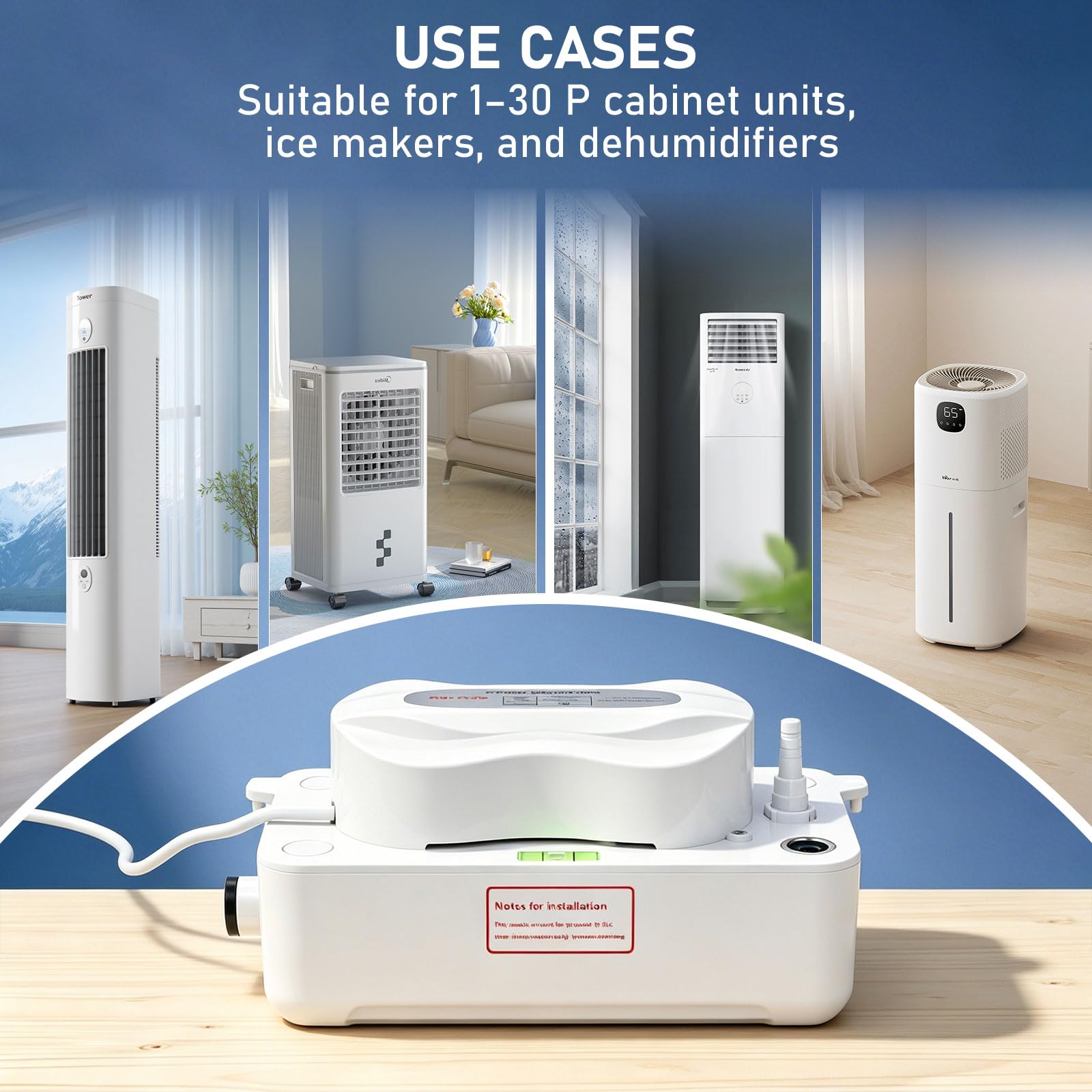 EXLECO Kondensatpumpe 1800ml 360L/H für 1-30HP Stand Klimaanlage mit Überlaufalarm, 5m Schlauch, 6m Förderhöhe