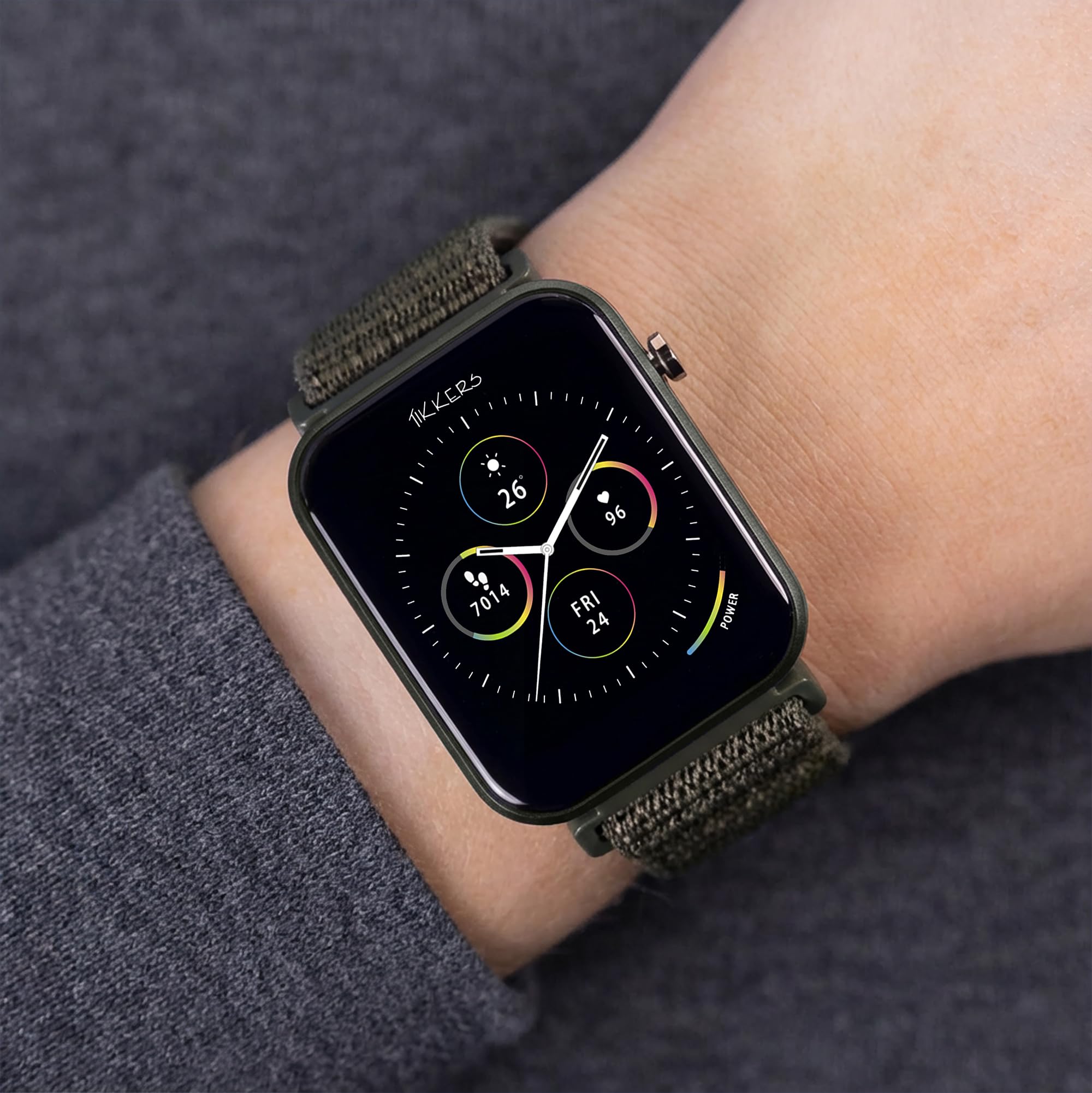 Tikkers Kids Series 13 Montre intelligente avec moniteur de fitness, réveil, appareil photo, connexion GPS, moniteur de fréquence cardiaque, compteur de pas, écran tactile, IP68, sangle Velcro verte