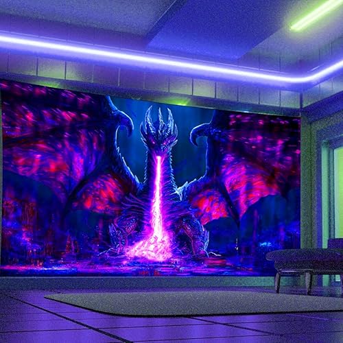 Miniatura 53 de ADDWel Tapiz de calavera de luz negra, tapiz psicodélico negro que brilla en la oscuridad, tapices reactivos a los rayos UV, carteles para colgar