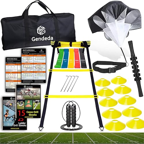 Gendeda Juego de entrenamiento de agilidad de velocidad incluye escalera de agilidad cuerda de salto paracaídas de resistencia 5 bandas de Azul /