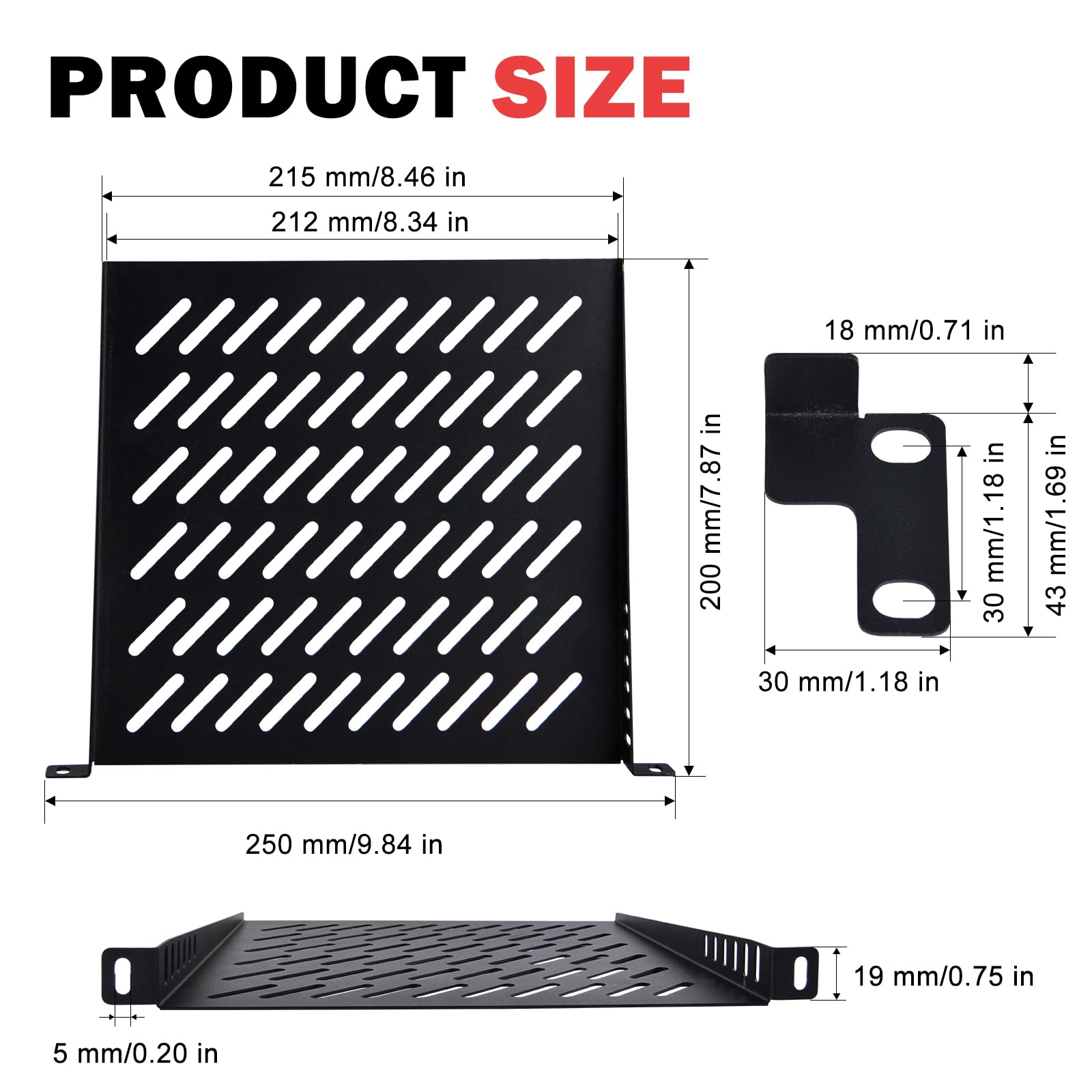 GeeekPi Rack Shelf 10 Pollici 0.5U, 2PCS, Nero, Metallo, Compatibile con Server e Computer Fissi, Montaggio su Rack